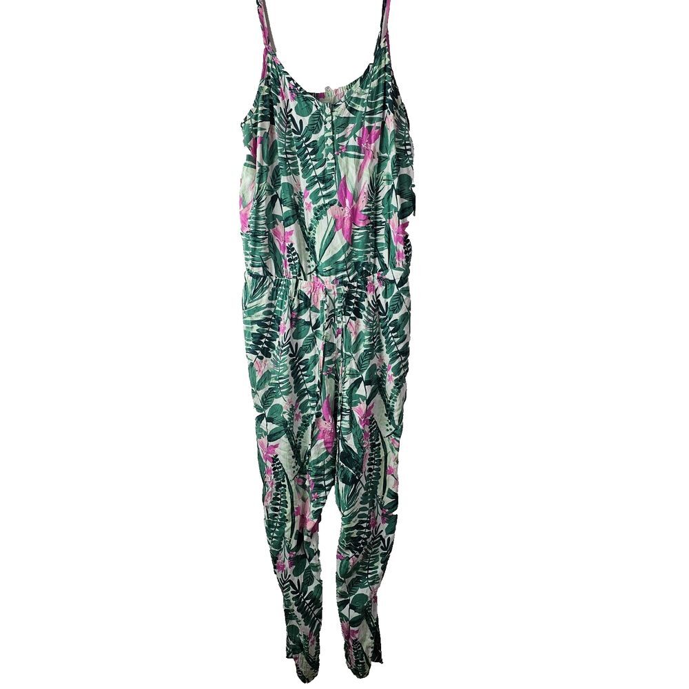 Old Navy Women's Jumpsuit Floral Multicolored Green Pink L Elastic Waist